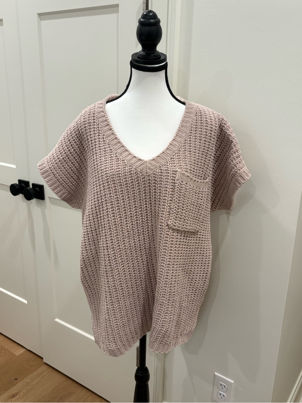 Plush Knit V-Neck Top in Light Beige